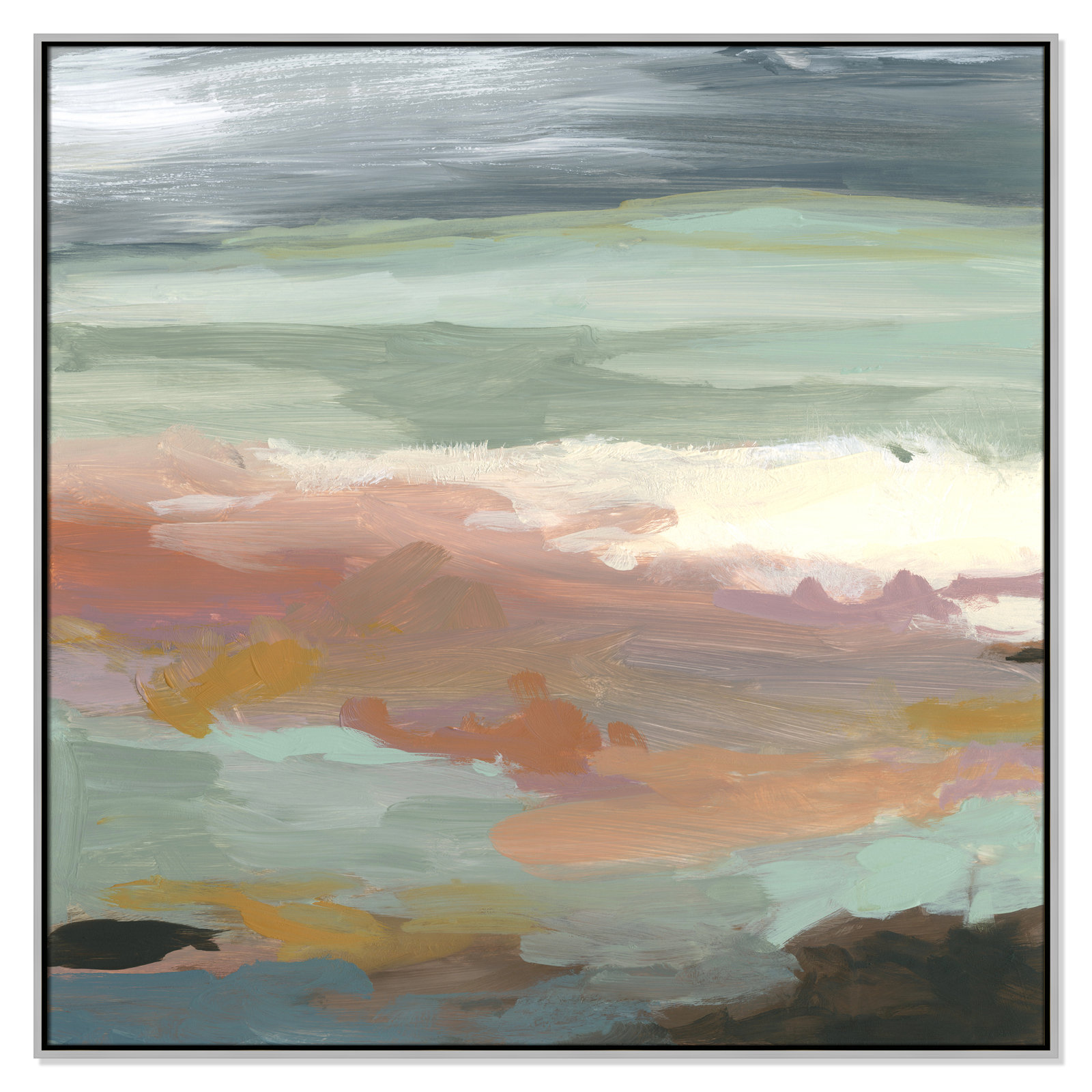 Ocean Bluffs by Carol Robinson - Painting Print on Paper, Picture Framed Canvas, 46.5" H x 46.5" W, Silver