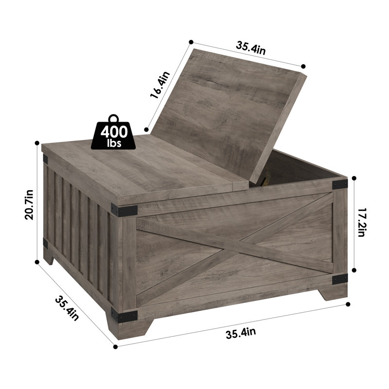 Table basse avec rangement relevable Locascio Farmhouse, Gris / Gris