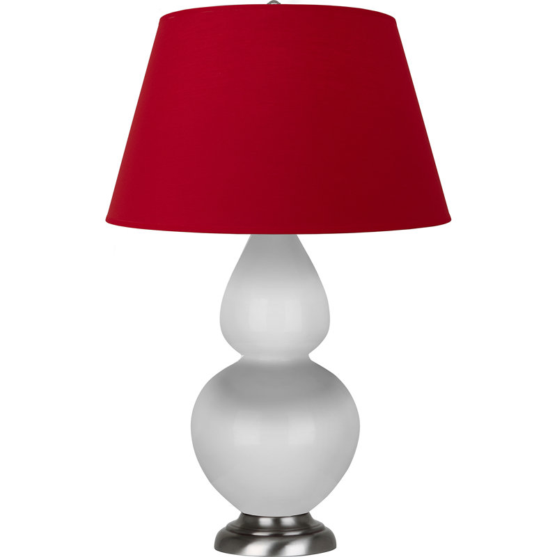 Lampe de table double gourde en céramique, Marguerite émaillée / argent antique, Blanc cassé, Argent argent