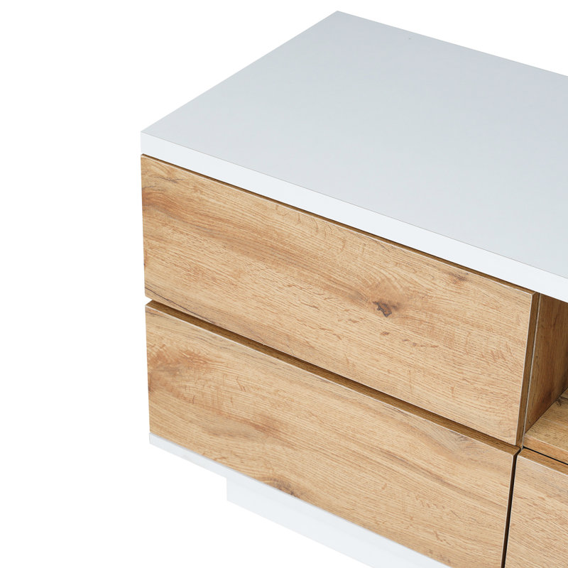 Meuble télé moderne pour téléviseur de 80 po ou moins, console multimédia avec rangement multifonctionnel, centre de divertissement avec dispositif de rebond de porte, meuble télé pour salon, chambre à coucher
