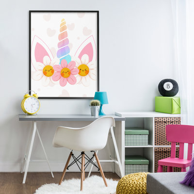 Daisy Unicorn with Hearts Framed Giclee, design by Jesse Keith