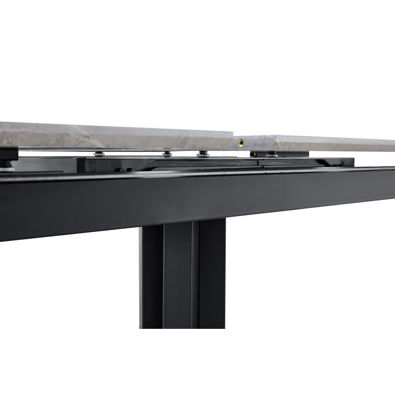 Table de salle à manger rectangulaire moderne avec plateau en panneau de fibres à densité moyenne peint gris clair et pieds en métal géométriques robustes, table de cuisine contemporaine pour la salle à manger, le bureau ou les petits espaces (marbre gris clair, 1 table)