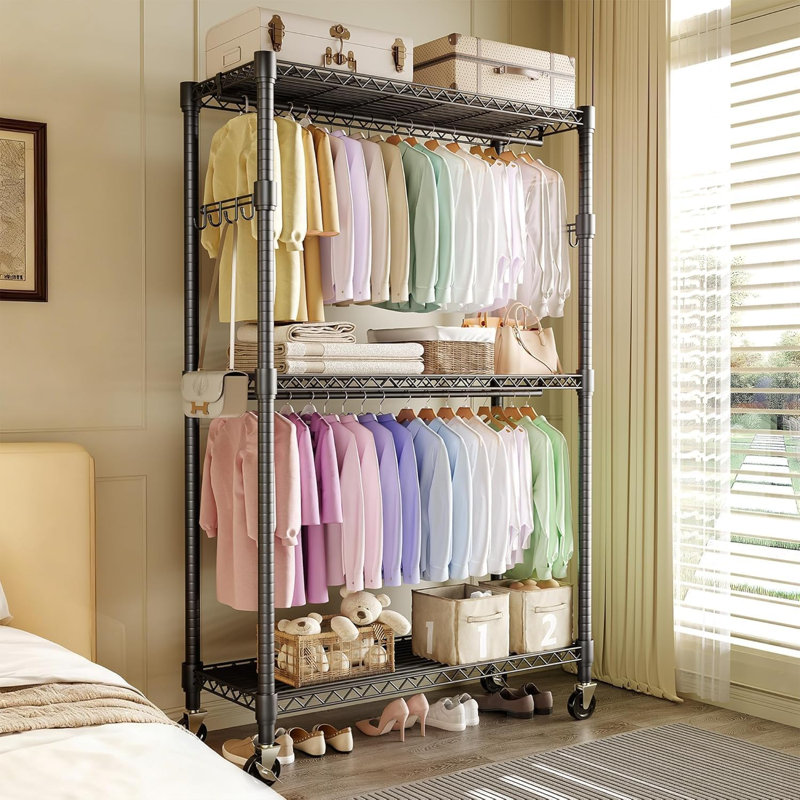 115cm Rolling Clothing Rack, Black