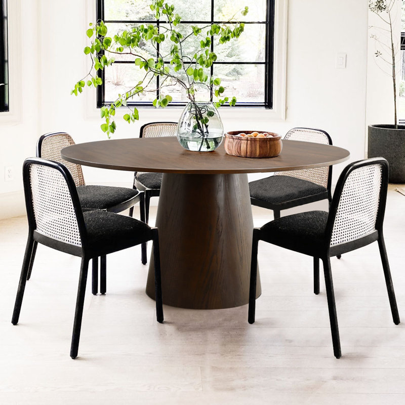 Solid Walnut Wood Round Pedestal Dining Table, 29" H x 59.5" W x 59.5" L