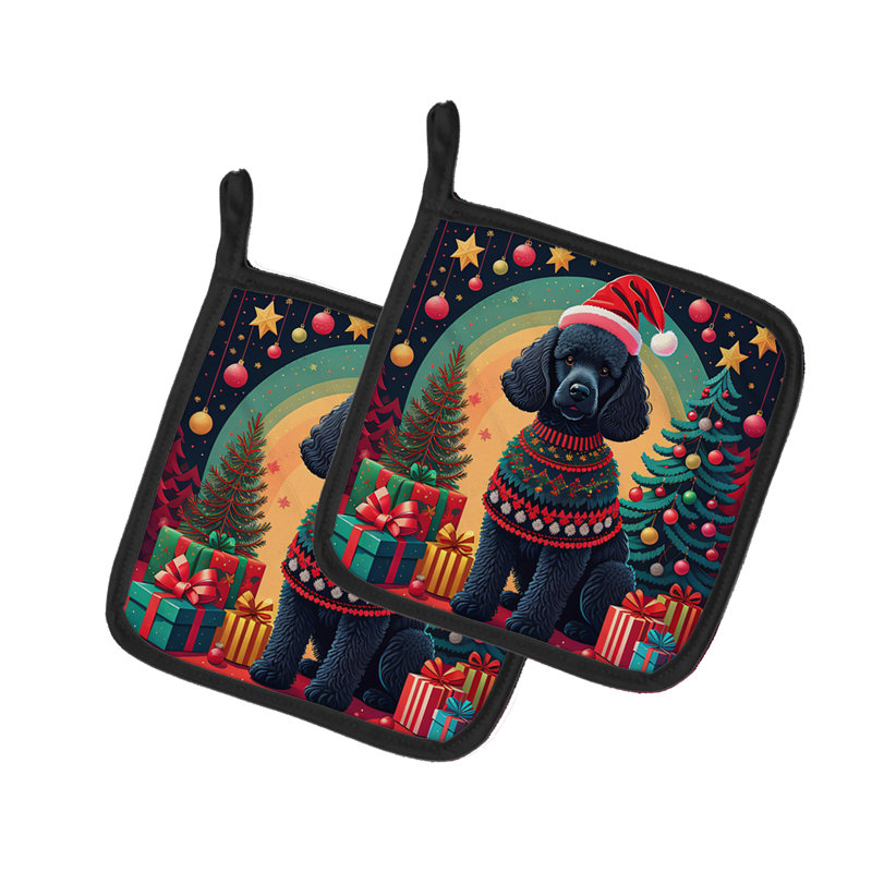 Paire de porte-casseroles noir caniche de Noël