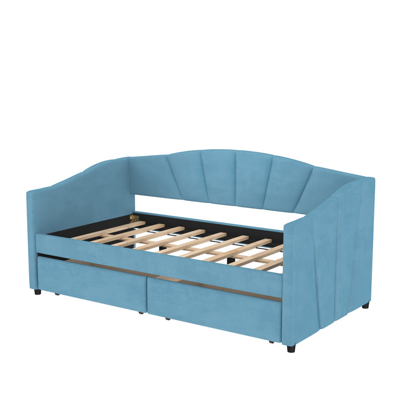 Lit plateforme tapissier avec rangement Aquavia, Bleu