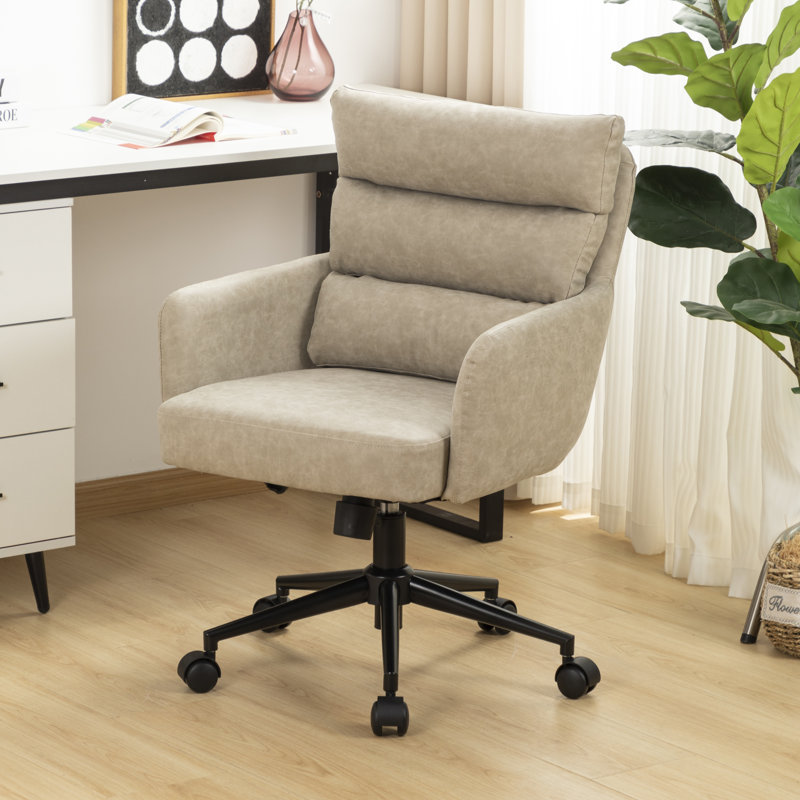 Chaise de bureau pivotante en similicuir Kopko, Beige