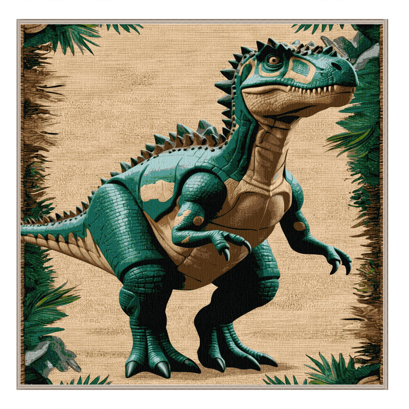 Tapis brun dinosaures lavable à la machine, Carré 3 pi