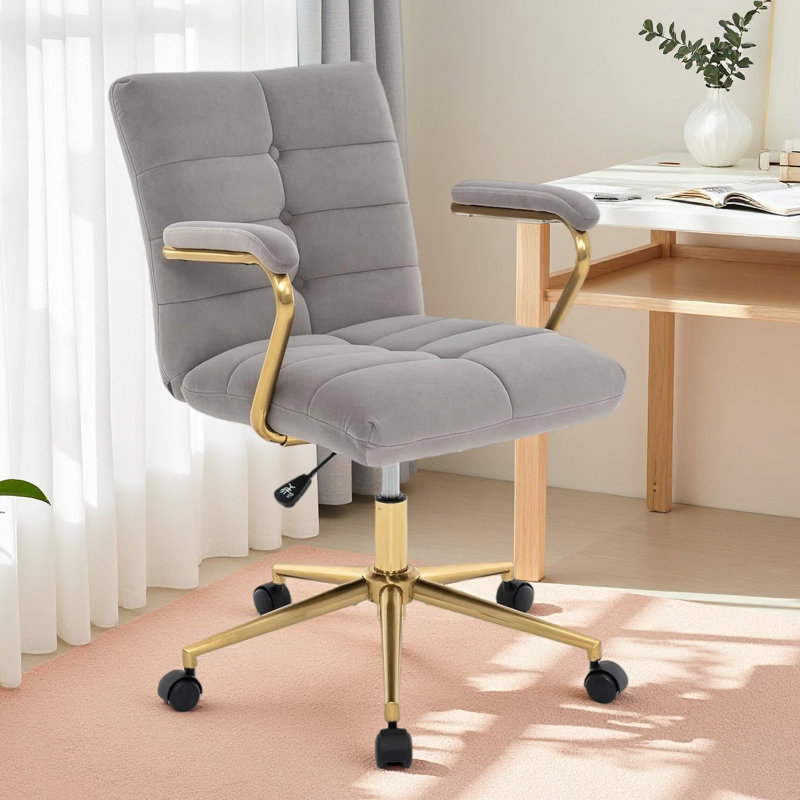 Fauteuil de bureau Kundra, Gris, Doré