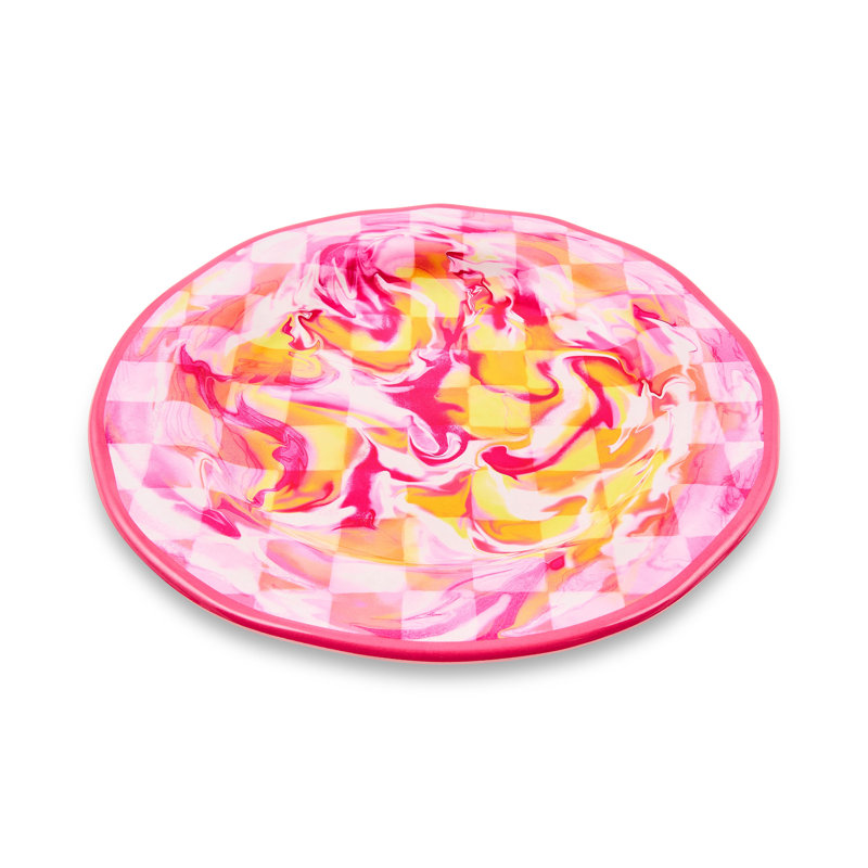 Pink Marble Check Melamine Dinner Plates, Pink