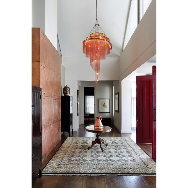 Lustre nébuleux spiralé en cristal clair, Bronze, H 72 po x l 30 po x P 30 po, Laiton poli