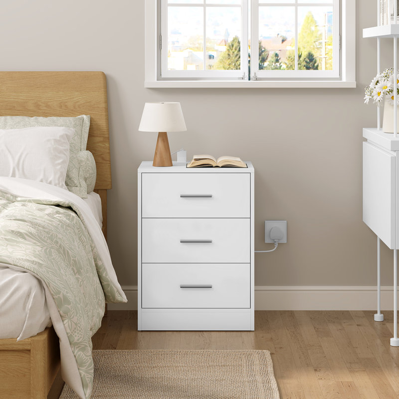 39cm W Bedside Table, White