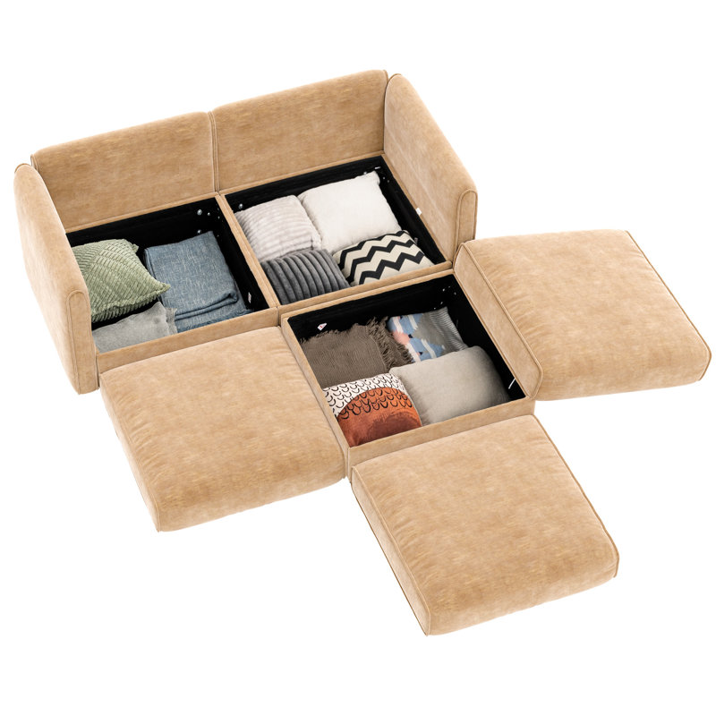 Chenille de chameau moderne 2 - avec sièges cylindriques et de rangement, tissu doux pour le confort, espace de rangement caché, personnalisation de conception modulaire, tissu de support d'assise à assemblage simple, disposition, rapide