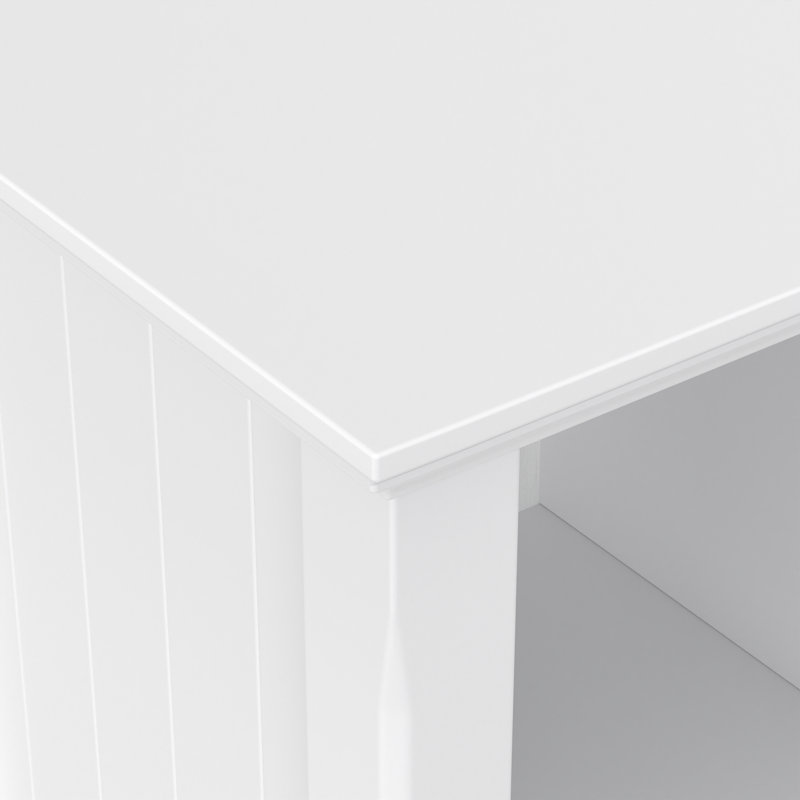 Table de canapé de rangement transitionnelle en bois massif de 8 po avec panneaux latéraux rainurés et pieds fuselés Acadian