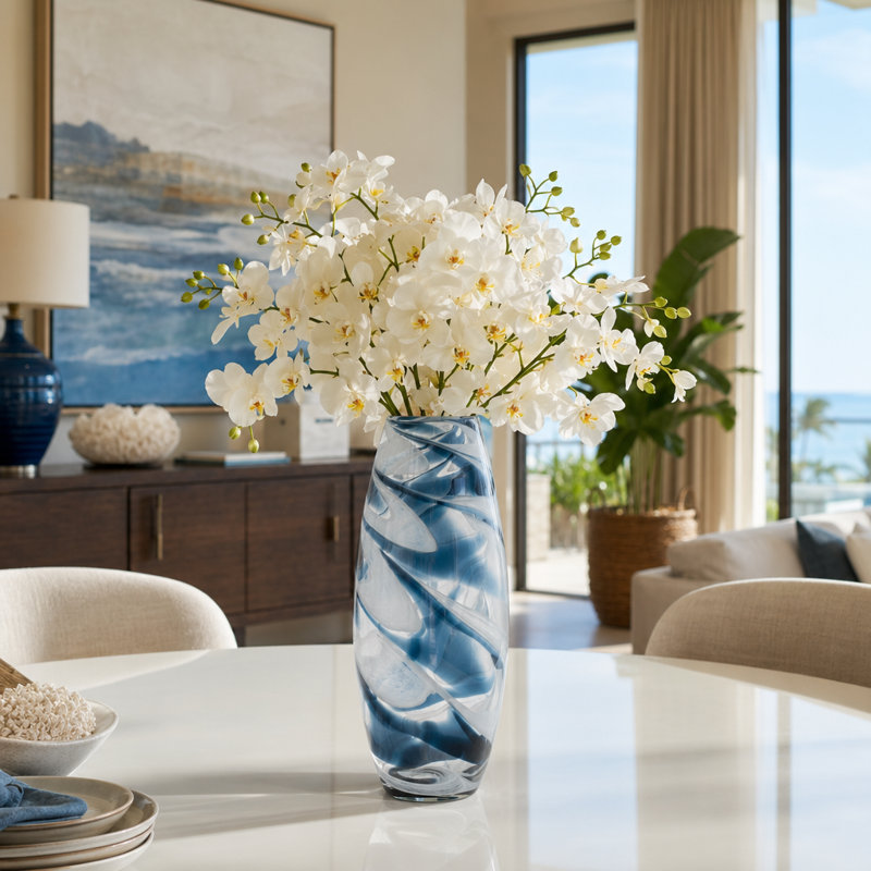 Vase en verre bleu Catalina, H 17 po x l 7 po x P 7 po