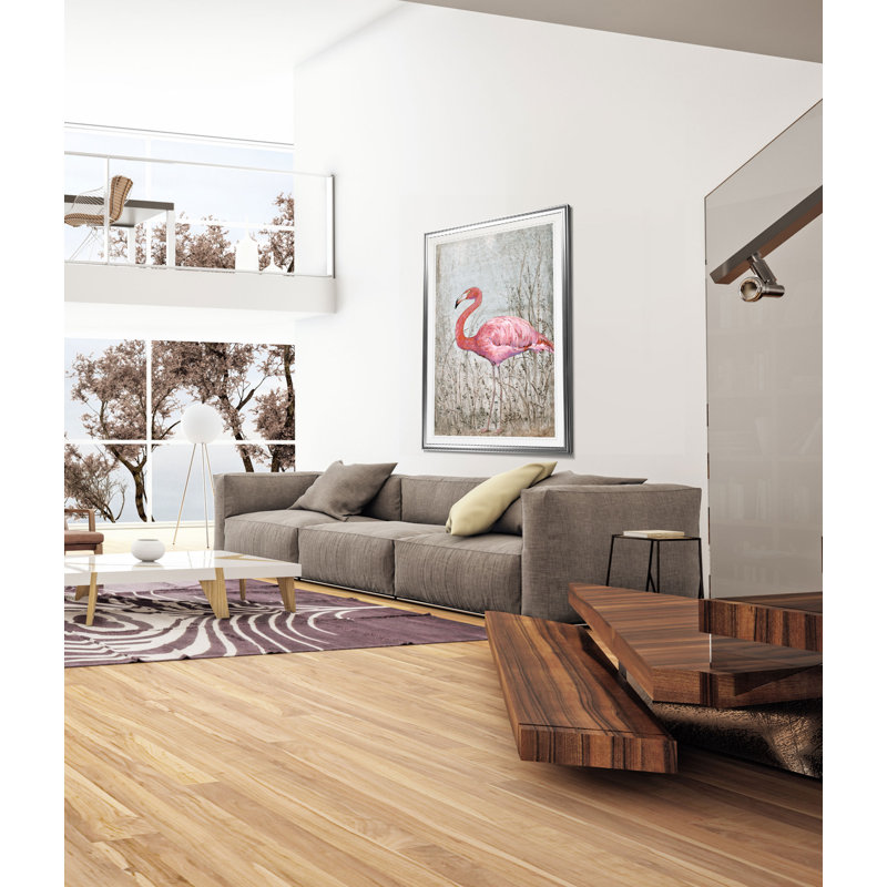« american flamant rose ii », reproduction, H 24 po x l 20 po x P 1,5 po, Cadre argenté