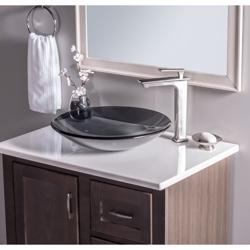 Gray 18'' Round Glass Above-Counter Bathroom Sink