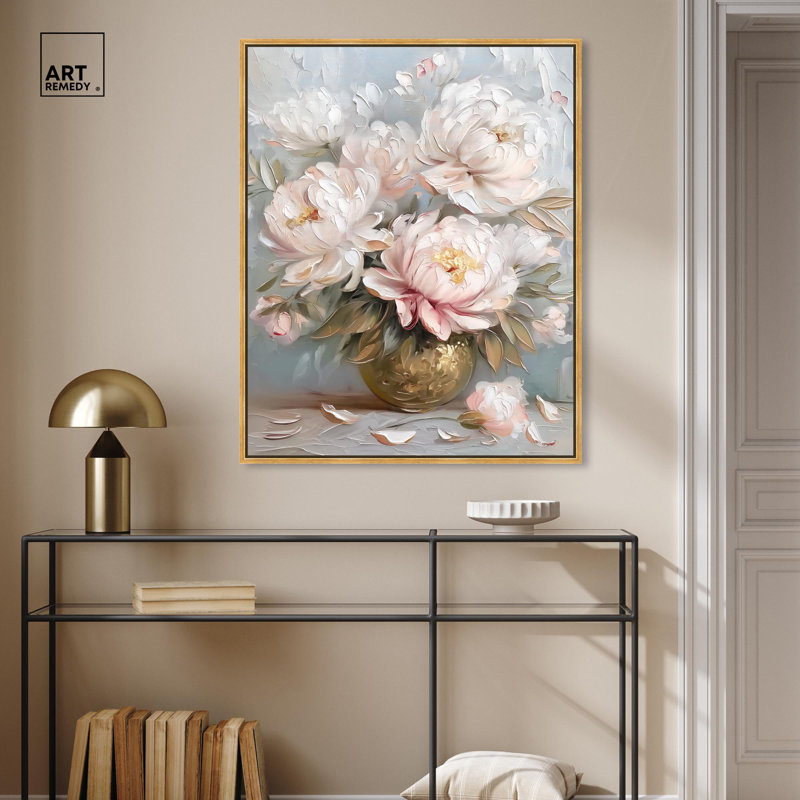 Tender Pink Swirl Canvas Elegant Florals par , H 37 po x l 31 po, Cadre flottant doré