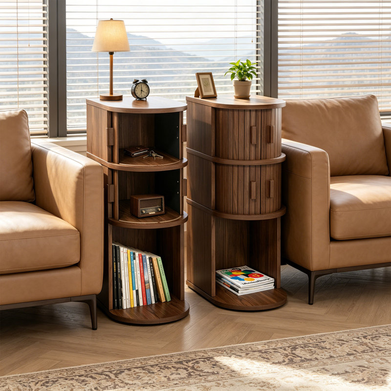 Tables de chevet cannelées étroites avec portes coulissantes et tablette ouverte pour petits espaces, ensemble de 2