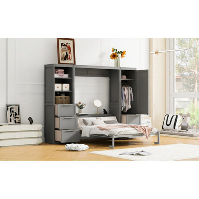 Lit escamotable Murphy avec placard, tiroirs et tablettes