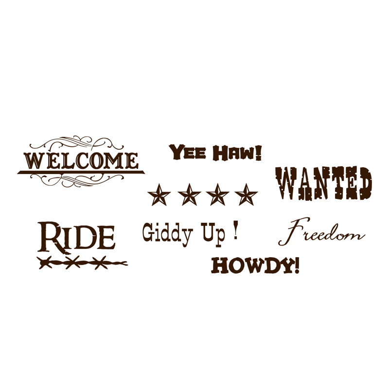 Décalcomanie murale "western word-welcome, yee haw, giddy up, recherché, liberté, remplacer, howdy, Chocolat