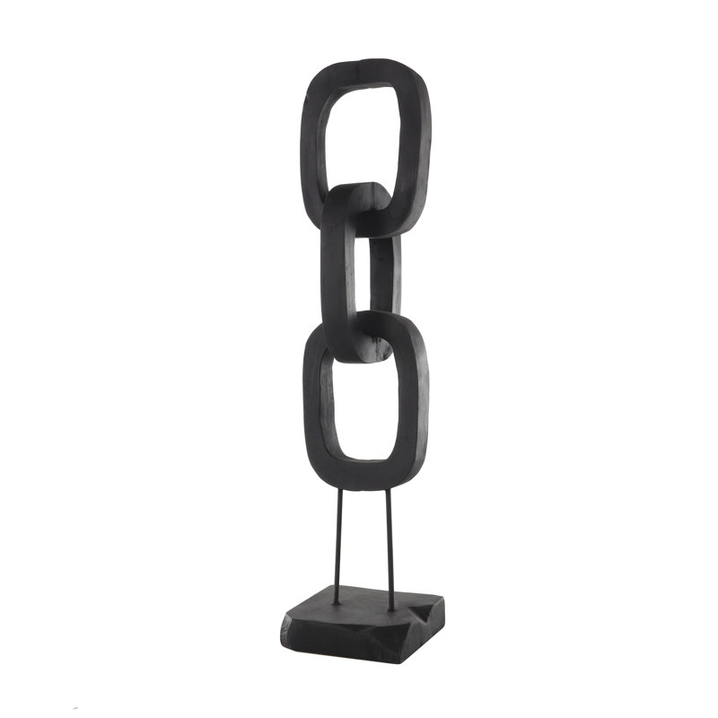Grande sculpture à 3 maillons en bois de teck Roelfiène, H 32 po x l 7,5 po x P 7,25 po, Noir