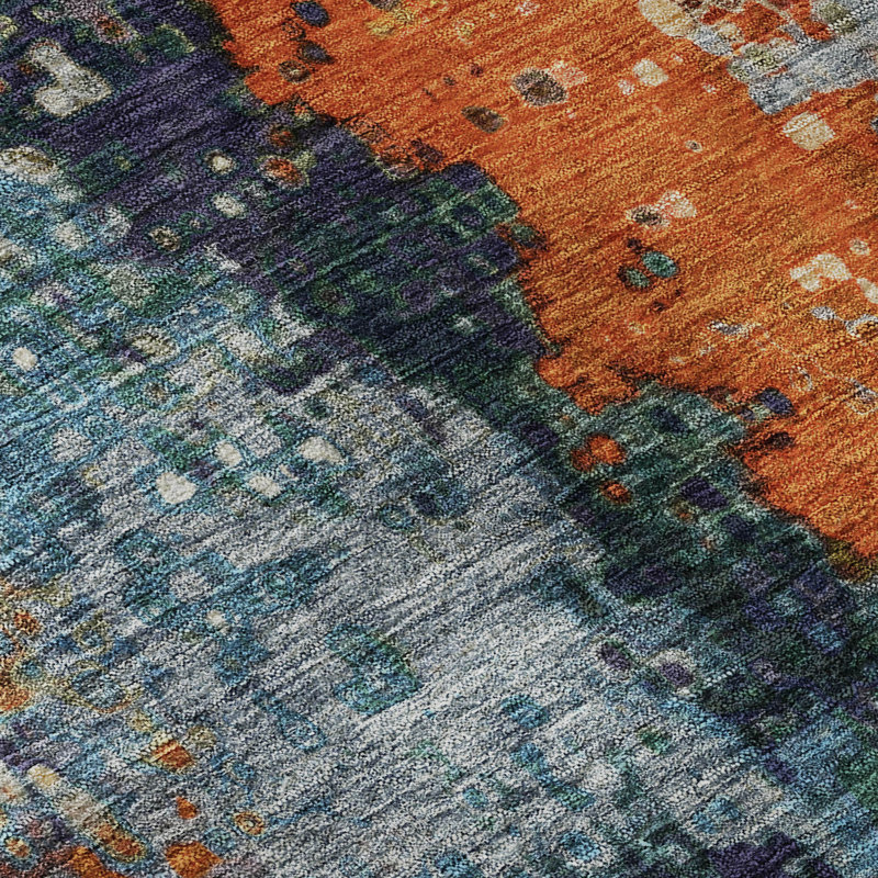 Premium Machine Washable Mayfield AMF2242 Abstract Rug, Blue, 2'3" x 7'6" Runner