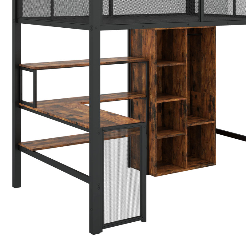 Lit mezzanine double en métal avec bureau
