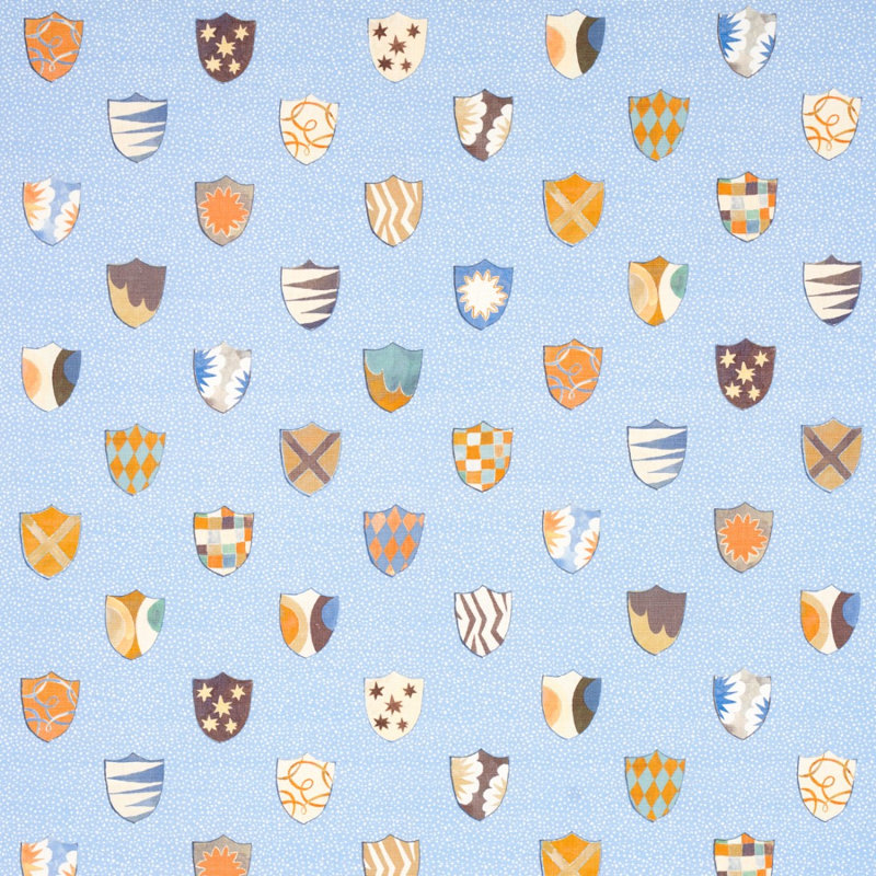 Schumacher x Happy Menocal Heraldic Fabric, Oxford Blue