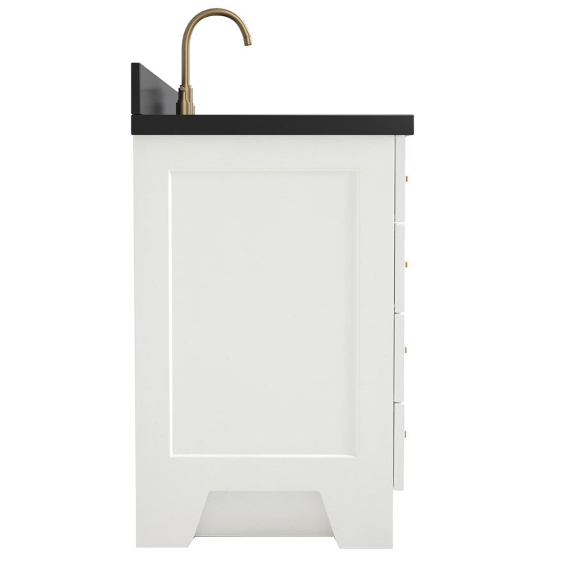 Freitas 48'' Solid Wood Single Bathroom Vanity, White, Rectangle, White Quartz