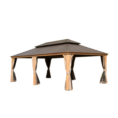 Pavillon de jardin extérieur avec gouttière intégrée et filet amovible pour terrasse ventilée en acier galvanisé