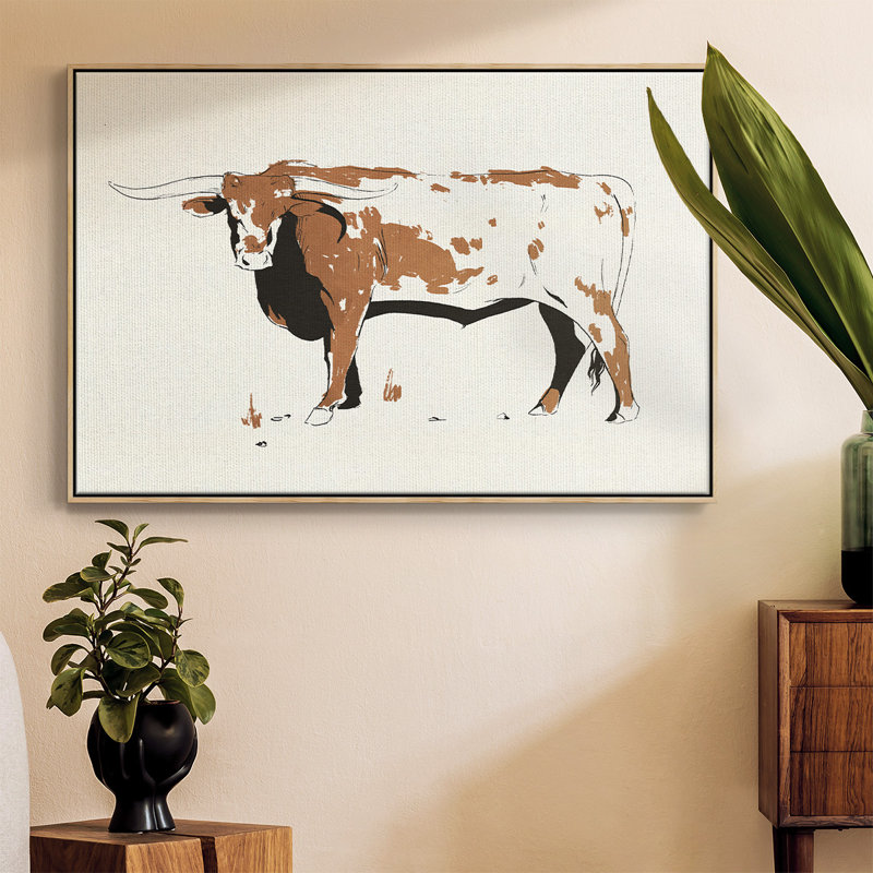 Toile encadrée de qualité supérieure Terre Cotta Steer IV - prête à être accrochée, H 25 po x l 37 po x P 2 po