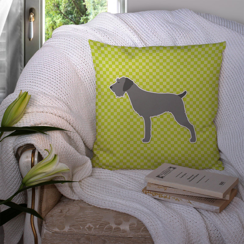 German Wirehaired Pointer Throw Pillow, 14" H x 14" W x 3" D, Green