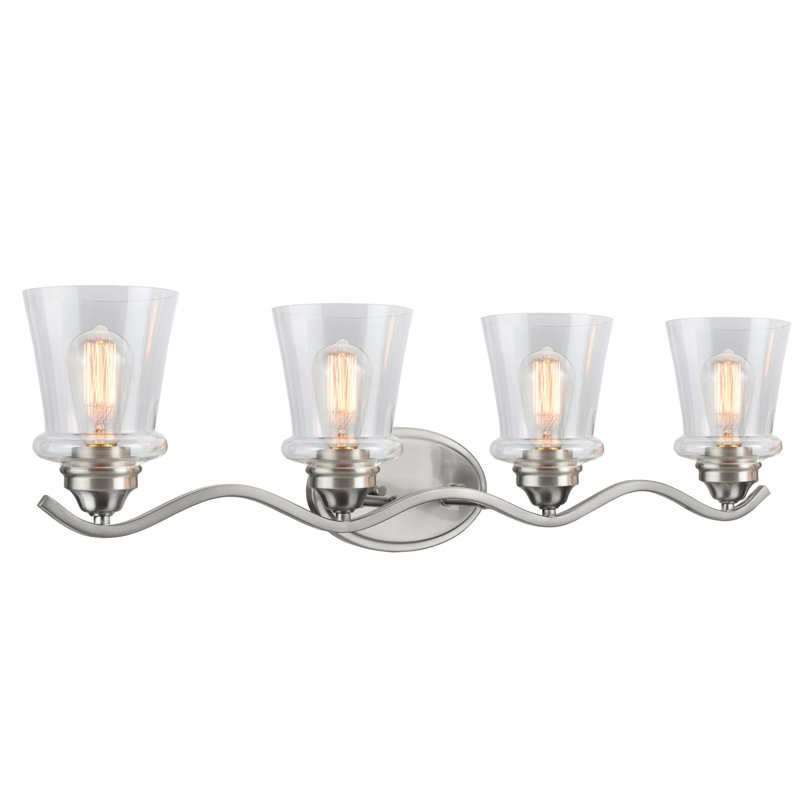 Éclairage pour meuble-lavabo 4 lumières en métal transitionnel Linquist, Nickel satiné
