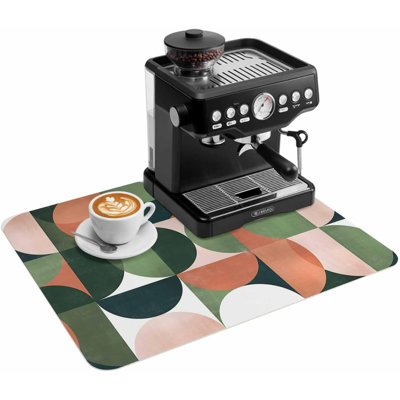 Tapis de cuisine/bar à café, sous-tapis absorbant antidérapant style nordique mi-siècle, tapis égouttoir pour la vaisselle, motif demi-cercle rétro vert et orange, 45,7 x 76,2 cm