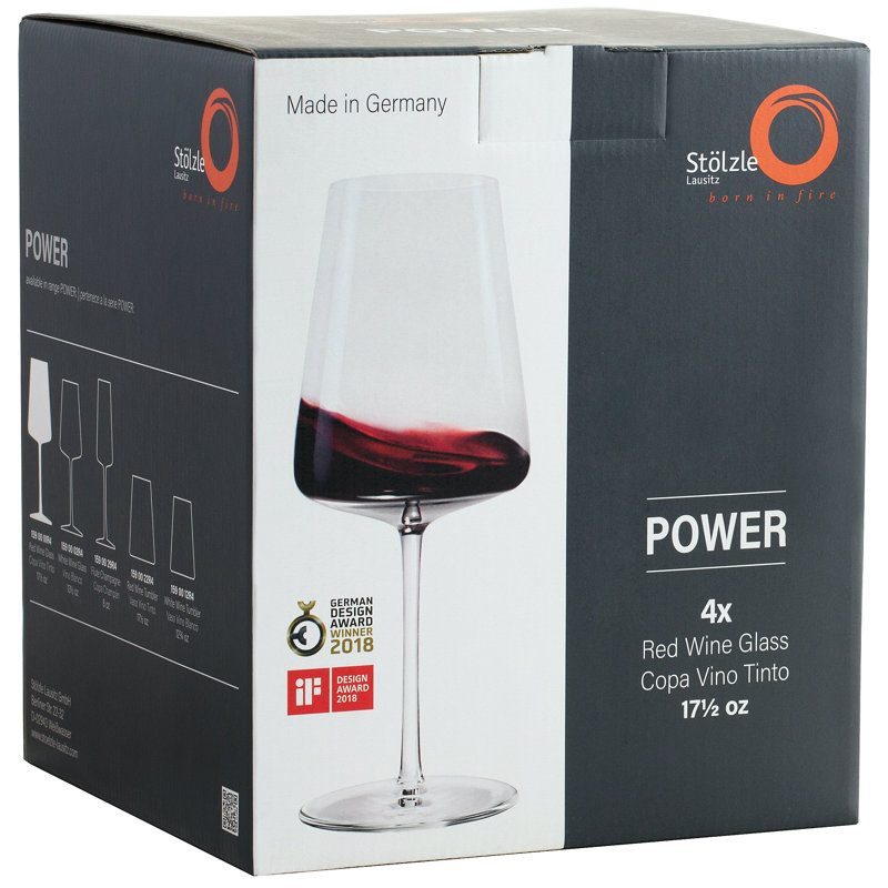 Power 18 oz. Clear Lead-Free Crystal Red Wine Glasses Set