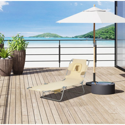 Chaise longue de plage pliante avec trou pour le visage et fentes pour accoudoirs, chaise de bronzage réglable à 5 niveaux avec coussin pour patio, jardin, plage et piscine