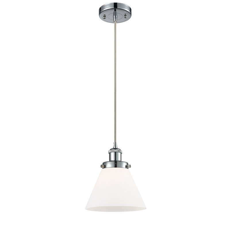 Mini-luminaire suspendu à cordon 1 lumière 8 po Ballston Urban Cone, Chrome poli, DEL, Blanc mat