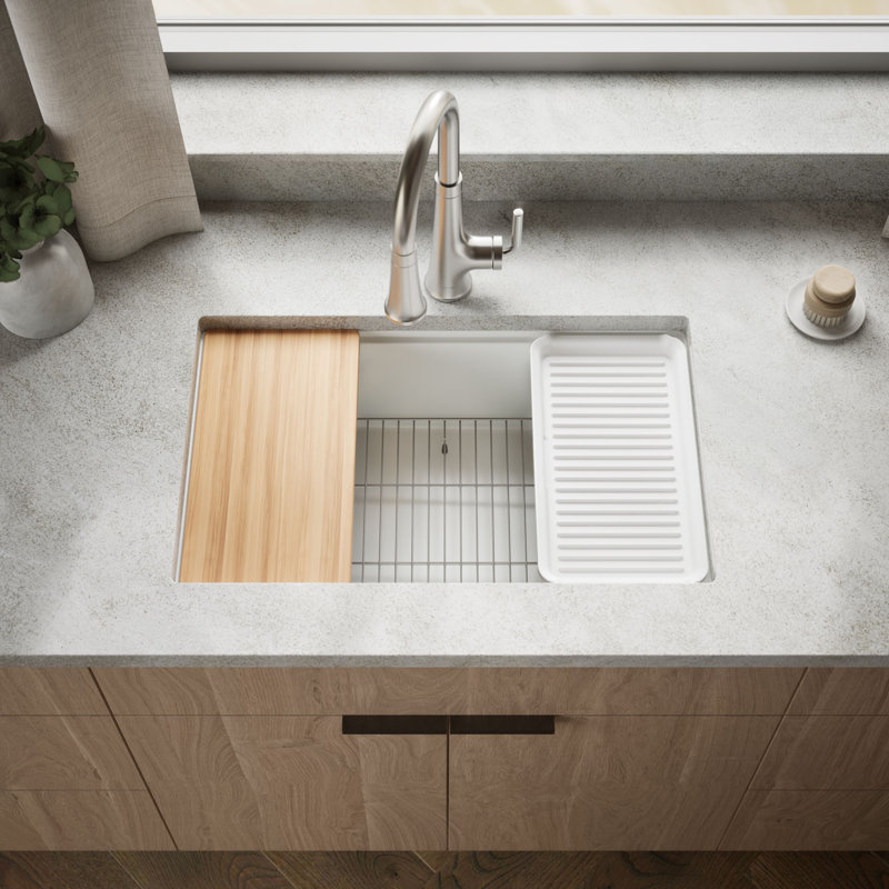 Billings Undermount Single-Bowl Workstation Kitchen Sink, White