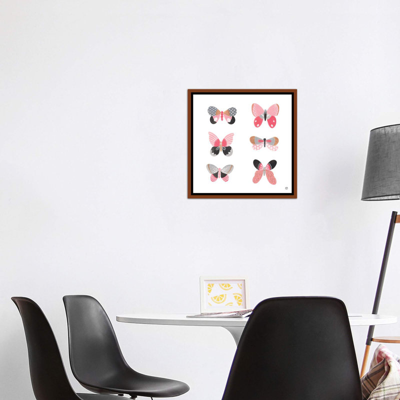 6 papillons art, Toile avec cadre en bois classique, H 26 po x l 26 po x P 1,5 po