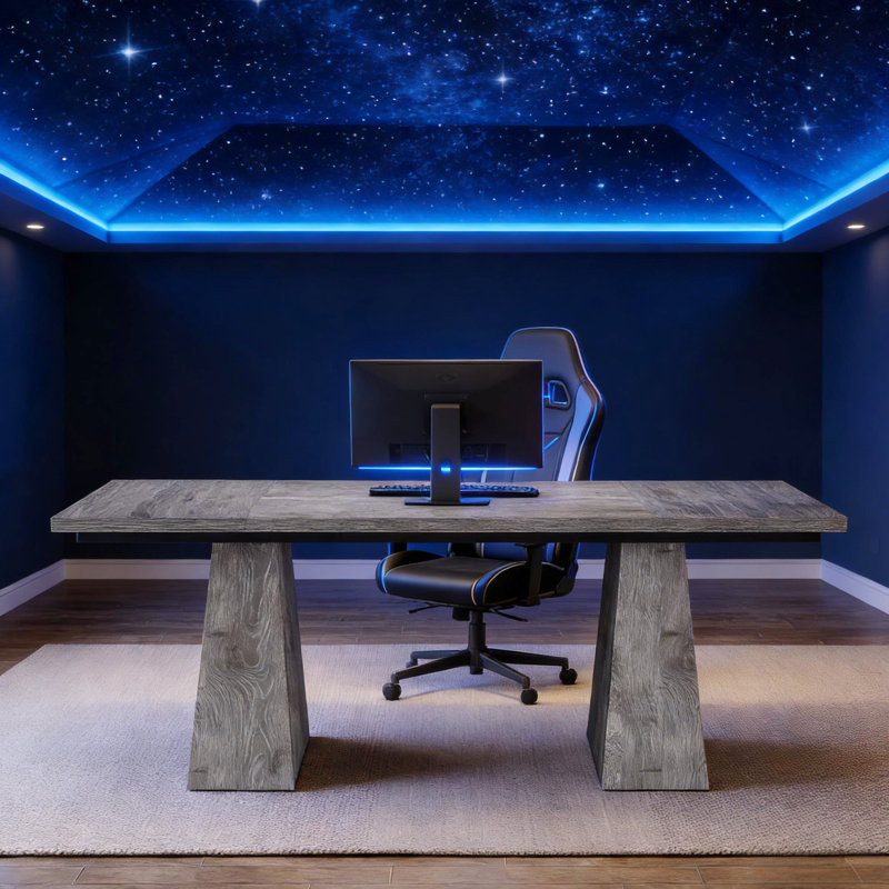 Bureau, 62,97 po de profondeur, 31,98 de largeur, 28,73 de hauteur, bois gris, polyvalent pour différentes tâches: 82,69 lb, 63 po de largeur, 31,1 po de profondeur, 29,53 po de hauteur, bon travail à domicile