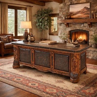 Frontier Saddle Tooled Leather Executive Desk