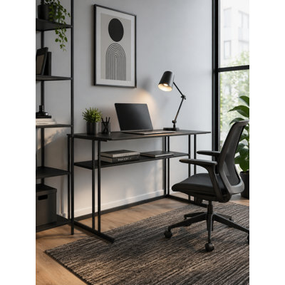 Pangea Home Weidler Miley Modern Writing Desk with Shelf – Modern All Metal Computer Desk for Home Office or Bedroom