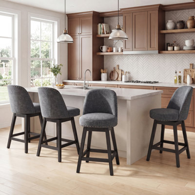 Swivel Upholstered Counter Stool with Solid Wood Frame