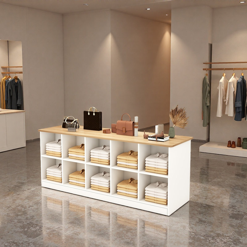 Présentoir simple à double face pour magasin de vêtements, Naturel / Blanc