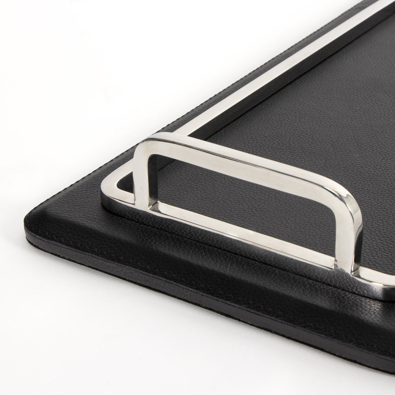 Greyson Leather Rectangle Tray Small (Natural Brass), Black/Silver