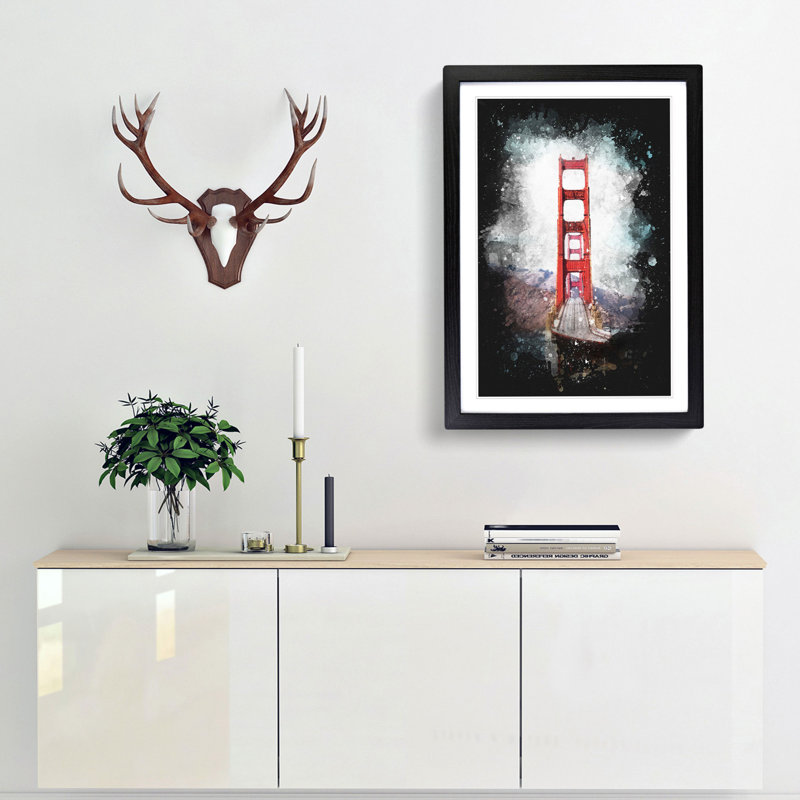 Golden Gate Bridge - Framed Print, 33cm H x 24cm W x 2cm D, Black Framed