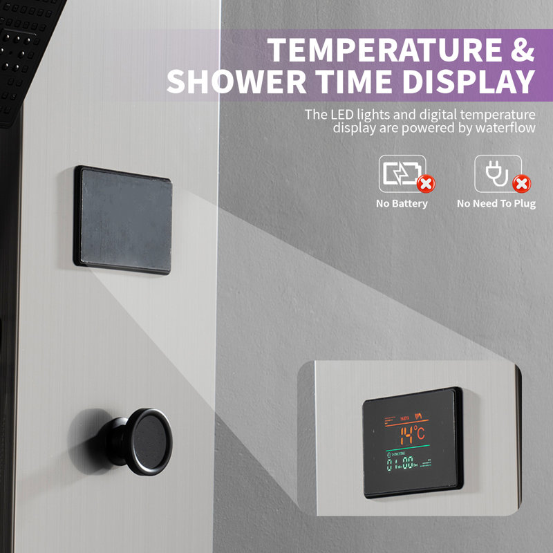 Black Nickel 5-Jet Rainfall Shower Panel System with Handheld Shower