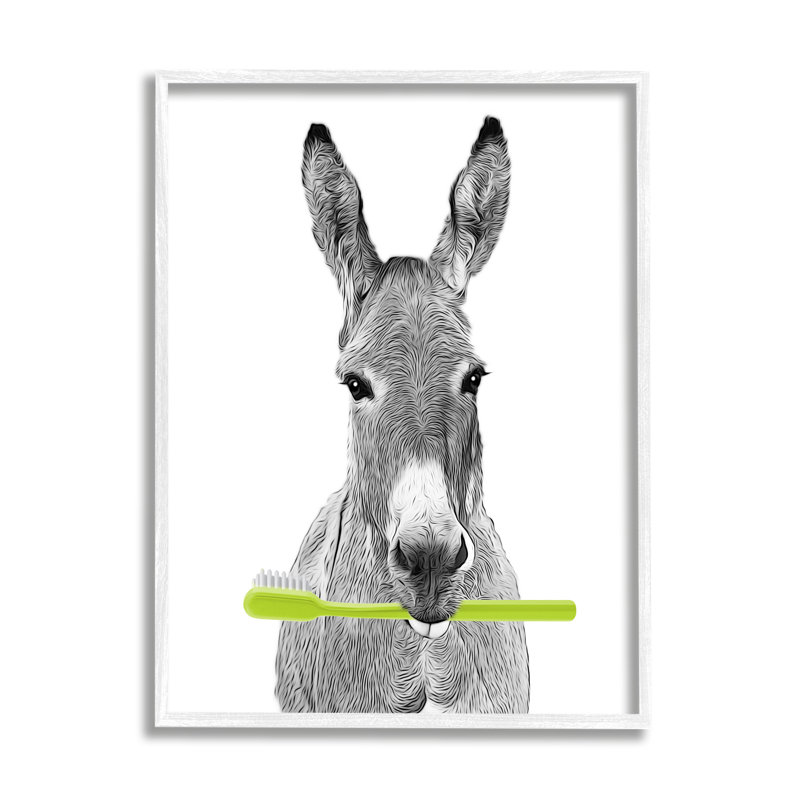 «Donkey Toothbrush», animal rigolo encadré sur bois par Annalisa Latella, impression, L 30 po x H 24 po