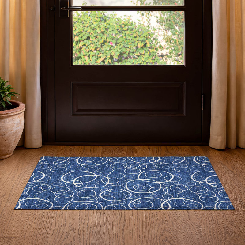 Premium Machine Washable Mayfield AMF2407 Bubbles Rug, Navy, 2'6" x 3'10"